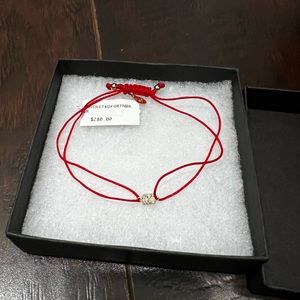 Dainty initial bracelet red line gold letter R